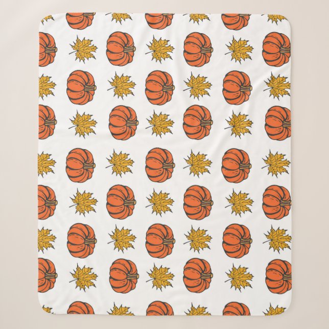 Autumn Leaves: Hand-Drawn Pumpkin Pattern Sherpa Blanket (Front)