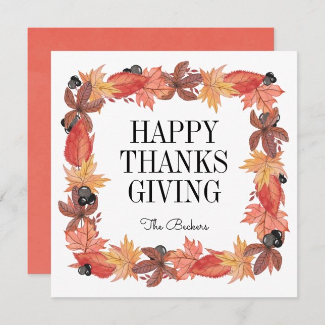 Autumn Leaves Happy Thanksgiving Card (Front/Back)
