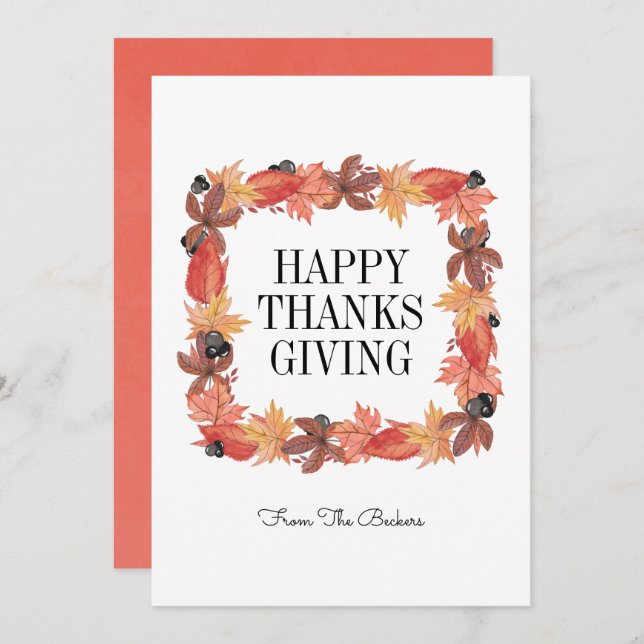 Autumn Leaves Happy Thanksgiving Card (Front/Back)