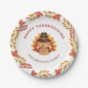Autumn Leaves Happy Thanksgiving Dinner Gobble Paper Plate