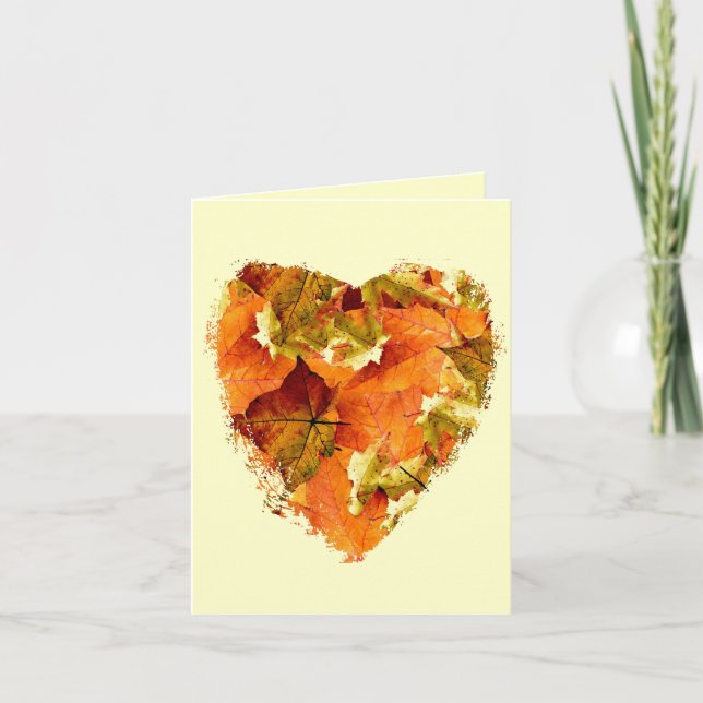 Autumn leaves in a heart shape, blank card (Front)