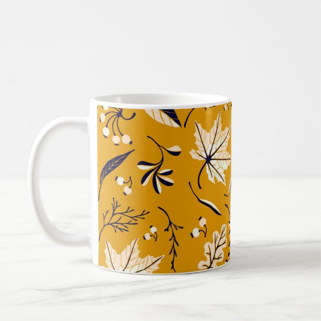 Autumn leaves in cartoon style seamless pattern coffee mug (Left)