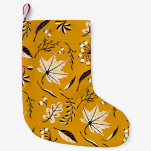 Autumn leaves in cartoon style seamless pattern small christmas stocking