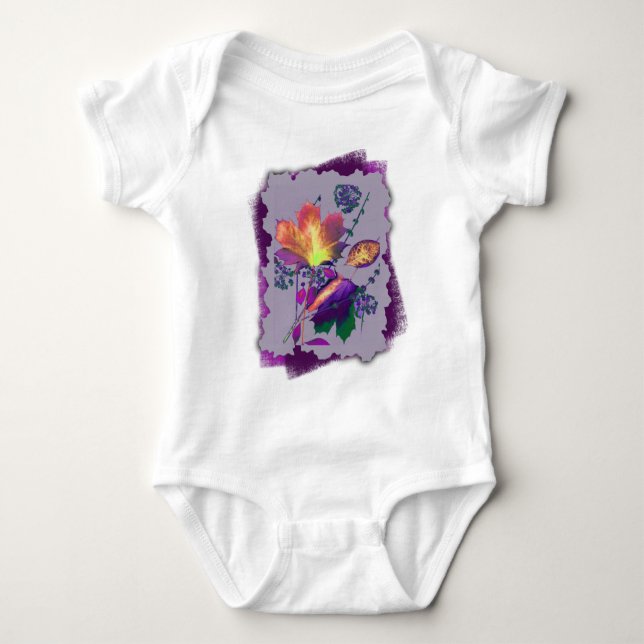 Autumn Leaves in Lilac with Purple Baby Bodysuit (Front)