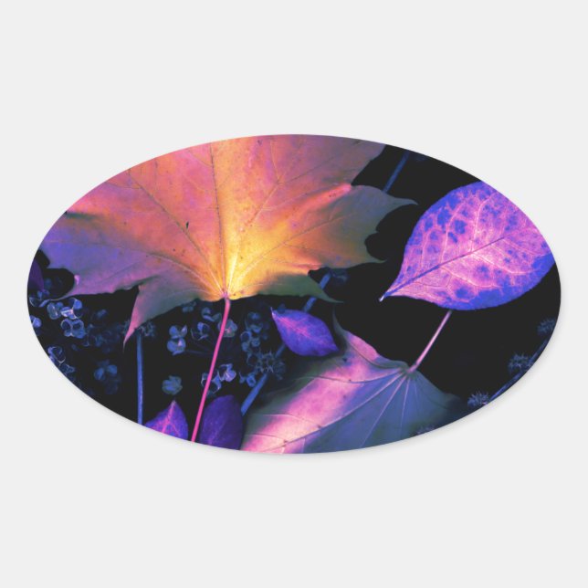 Autumn Leaves in Neon Oval Sticker (Front)