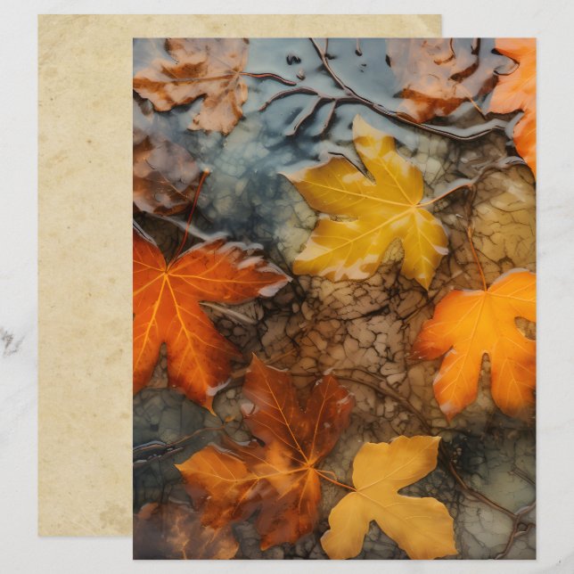 Autumn Leaves in Rain Scrapbook Paper (Front/Back)