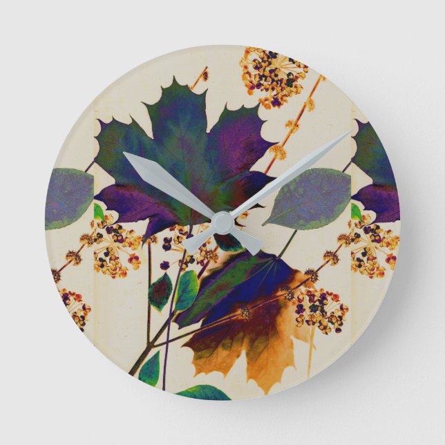 Autumn Leaves in Royal Colors Round Clock (Front)