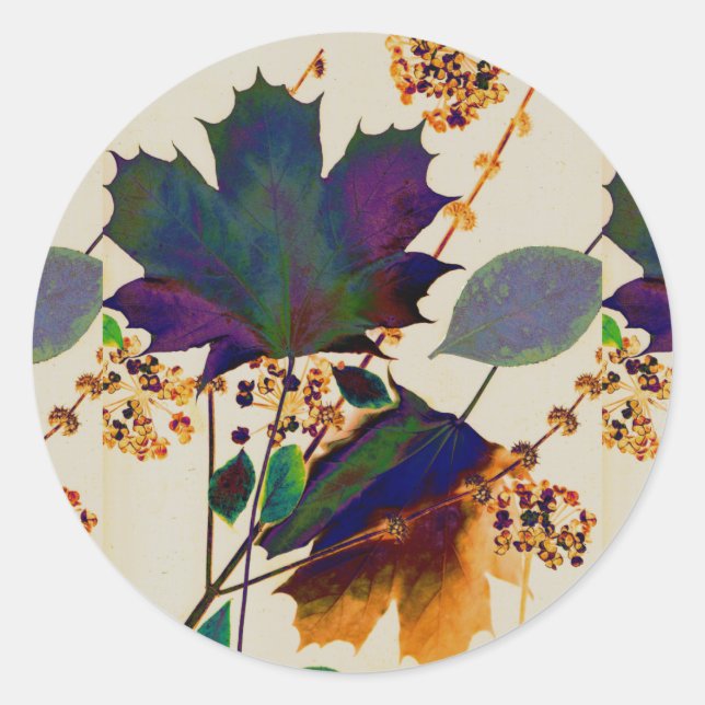 Autumn Leaves in Royal Colours Classic Round Sticker (Front)