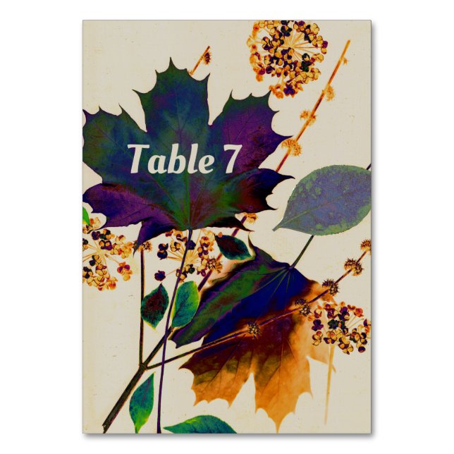 Autumn Leaves in Royal Colours Table Number (Front)