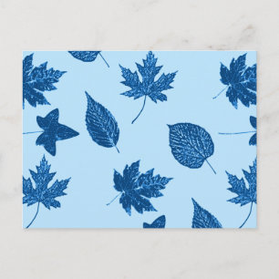 Autumn leaves - indigo and pale blue postcard