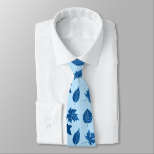 Autumn leaves - indigo and pale blue tie