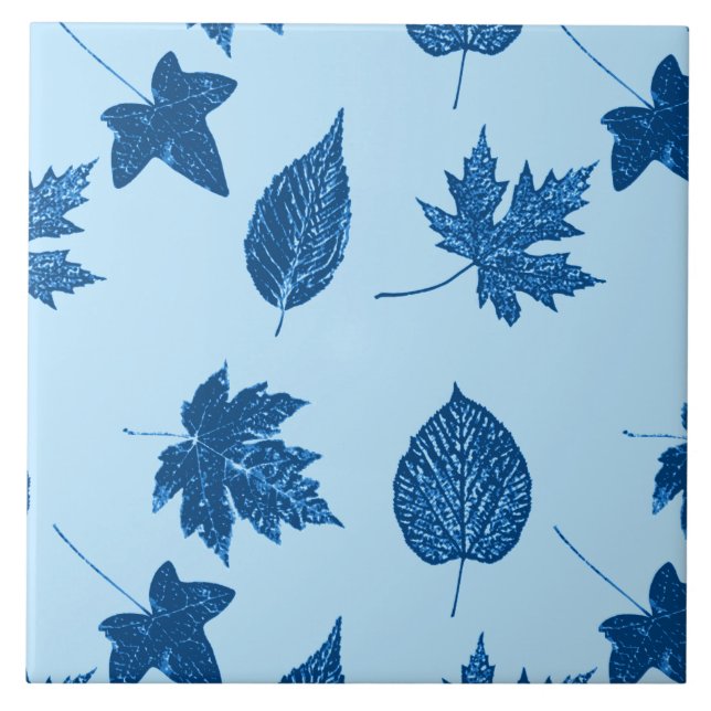 Autumn leaves - indigo and pale blue tile (Front)