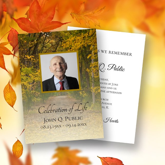 Autumn Leaves Lane Celebration of Life Funeral Invitation (Creator Uploaded)