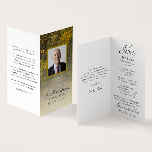 Autumn Leaves Lane Funeral Memorial Prayer Business Card (Inside and Outside)