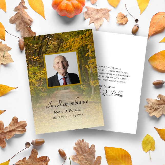 Autumn Leaves Lane Funeral Memorial Sympathy Thank You Card (Creator Uploaded)