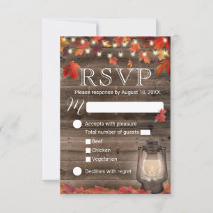 Autumn Leaves Lantern Rustic Fall Wedding RSVP