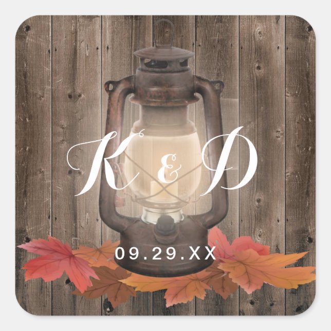 Autumn Leaves & Lantern Rustic Fall Wedding Seal (Front)