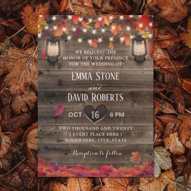 Autumn Leaves Lanterns & String Light Fall Wedding Invitation (Creator Uploaded)