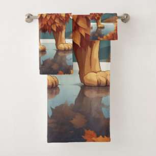 Autumn Leaves Male Lion Bath Towel Set
