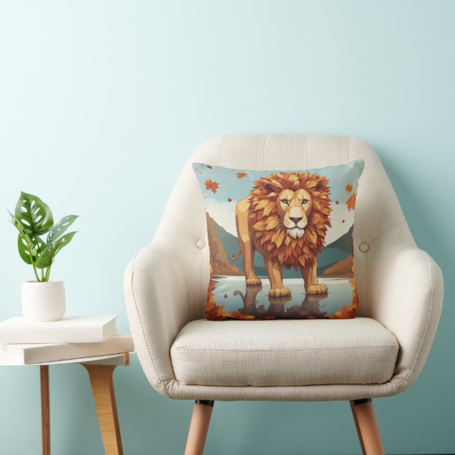 Autumn Leaves Male Lion Cushion (Chair)