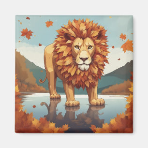 Autumn Leaves Male Lion Magnet