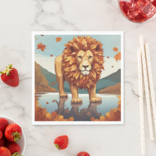 Autumn Leaves Male Lion Napkin