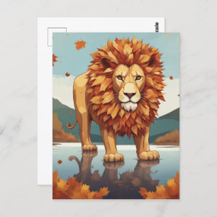 Autumn Leaves Male Lion Postcard