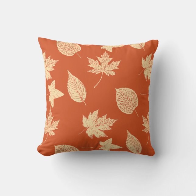 Autumn leaves - mandarin orange cushion (Front)