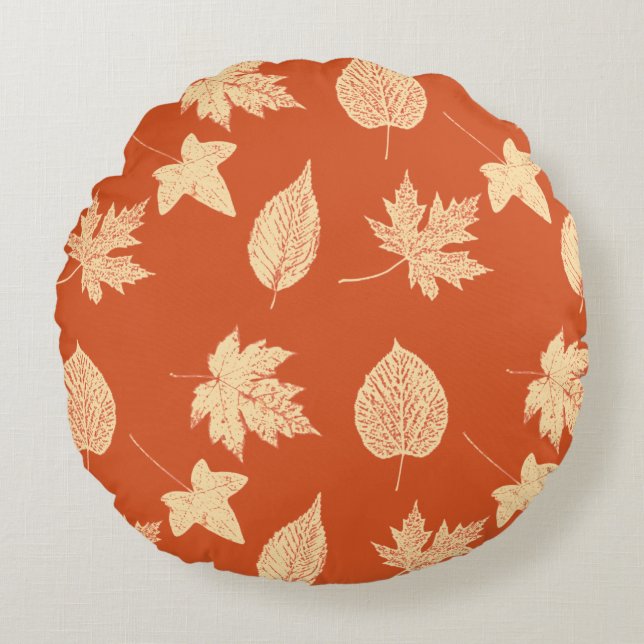 Autumn leaves - mandarin orange round cushion (Front)