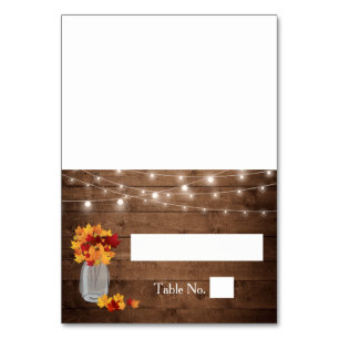 Autumn Leaves Mason Jar Lights Wood Wedding Place Table Number