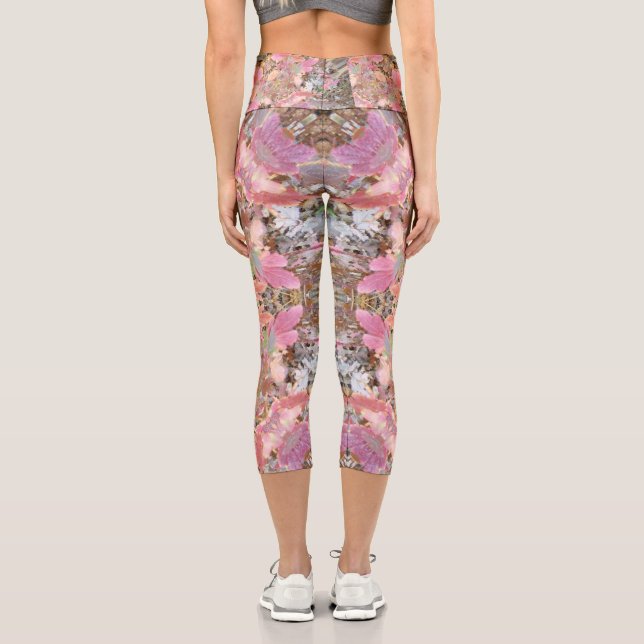 Autumn Leaves Meditative Mandala Art Capri Legs Leggings (Back)