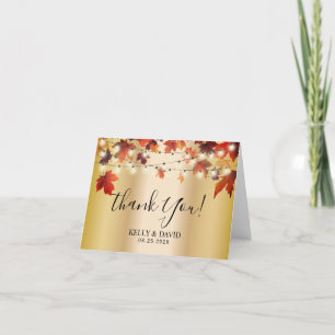 Autumn Leaves Modern Gold Fall Wedding Thank You Card
