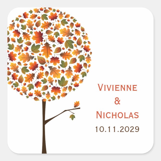 Autumn Leaves Modern Pop Tree Fall Wedding Sticker (Front)
