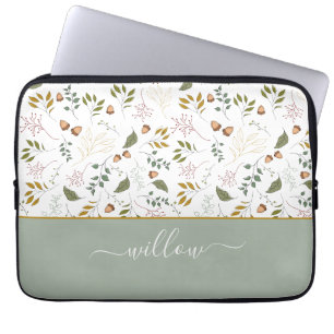 Autumn Leaves Monogram Name Modern Laptop Sleeve