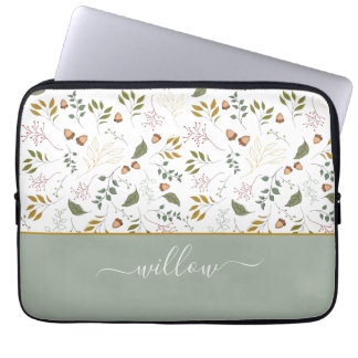 Autumn Leaves Monogram Name Modern Laptop Sleeve