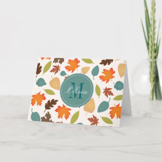 Autumn Leaves Monogram Personalised Note Cards