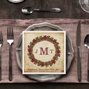 Autumn Leaves Monogram Thanksgiving Dinner Napkin