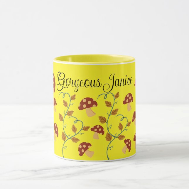 Autumn Leaves Mushroom Mug with editable name (Center)