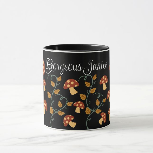 Autumn Leaves Mushroom Mug with editable name (Center)
