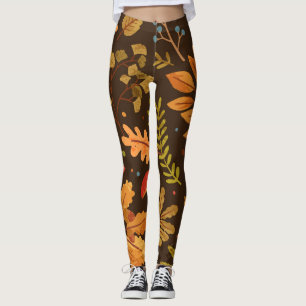 Autumn Leaves Mushrooms Vintage Pattern Leggings