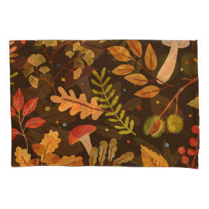 Autumn Leaves Mushrooms Vintage Pattern Pillowcase