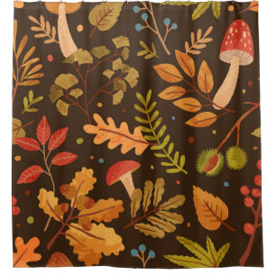 Autumn Leaves Mushrooms Vintage Pattern Shower Curtain