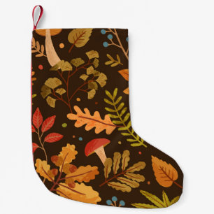 Autumn Leaves Mushrooms Vintage Pattern Small Christmas Stocking