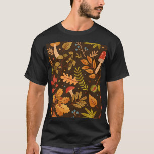 Autumn Leaves Mushrooms Vintage Pattern T-Shirt