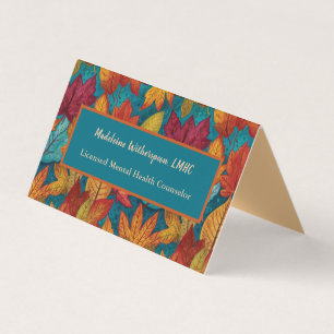 Autumn Leaves Nature Gold Red Teal Counsellor LMHC Business Card
