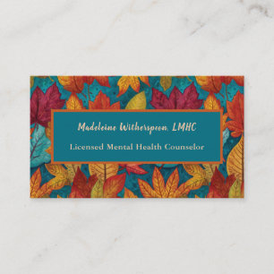 Autumn Leaves Nature Gold Red Teal Counsellor LMHC Business Card