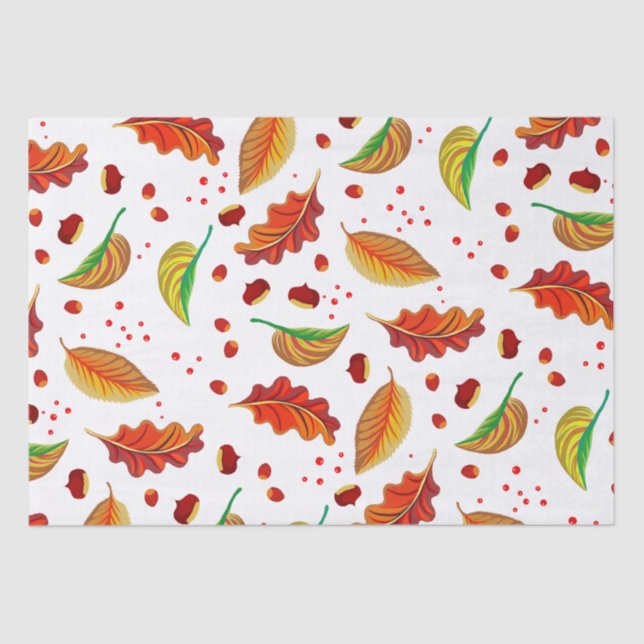 Autumn Leaves Nuts Chestnuts Fall Orange Decoupage Tissue Paper (Front)