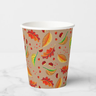 Autumn Leaves Nuts Chestnuts Pattern Elegant Fall Paper Cups