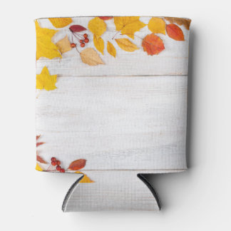 Autumn leaves: old white wood can cooler