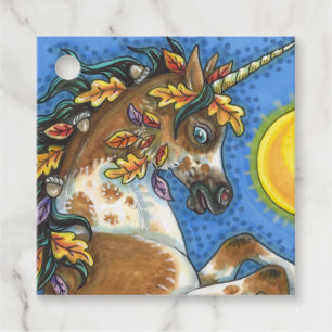 AUTUMN LEAVES ON A UNICORN STALLION, REARING HORSE FAVOUR TAGS
